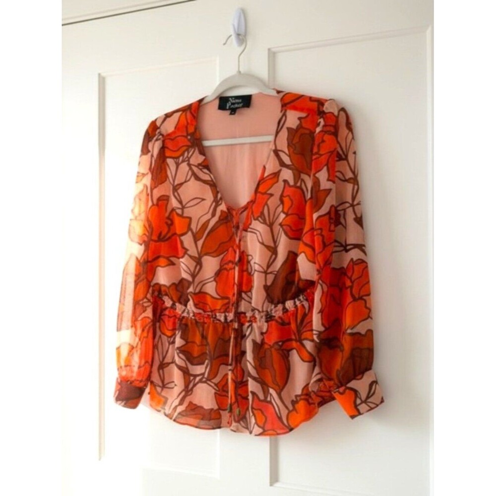 Plus Size Nina Parker Floral Chiffon Long Sleeve Top - Size‎ 1X